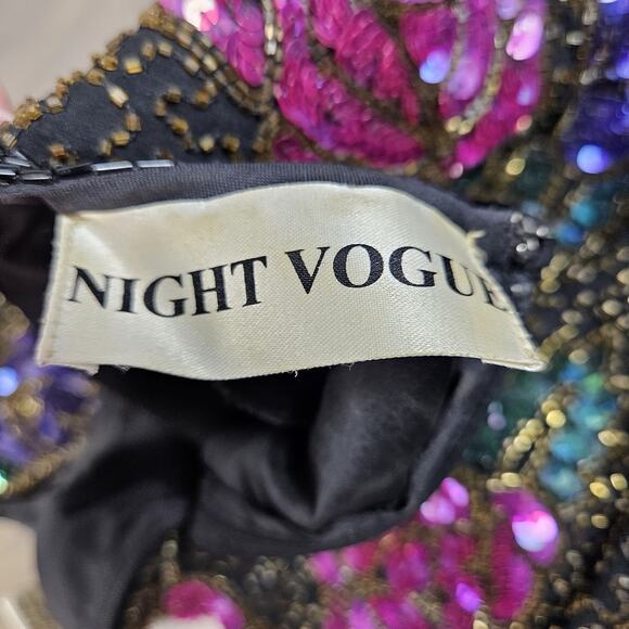 Night Vogue Vintage Dress Silk Sequin Beaded Black Size Small Cocktail - Picture 5 of 10